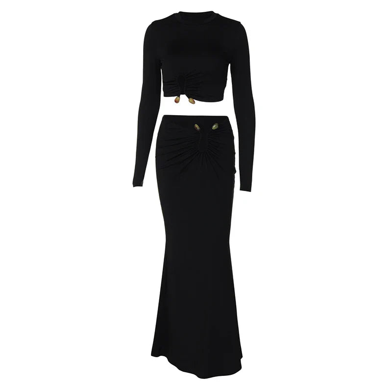 Two-piece set with top and maxi skirt with buckle design - Jessica