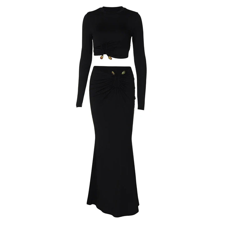 Two-piece set with top and maxi skirt with buckle design - Jessica