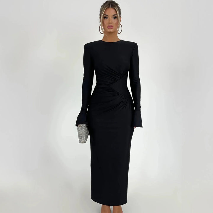 Ruched Shiny Fabric and Shaping Maxi Dress - Anahel