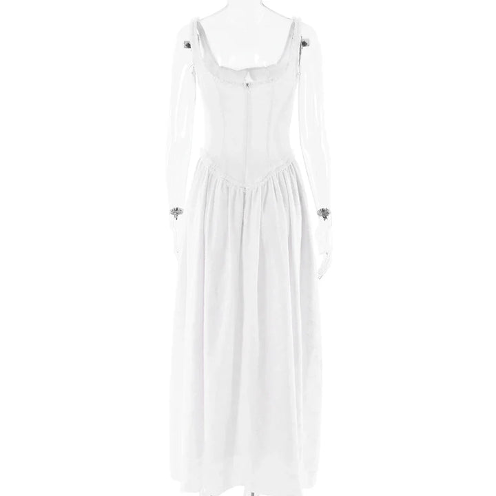 Chiffon Maxi Dress with Floral Embroidery, A-Line Cut, and Slit Design - Alejandra