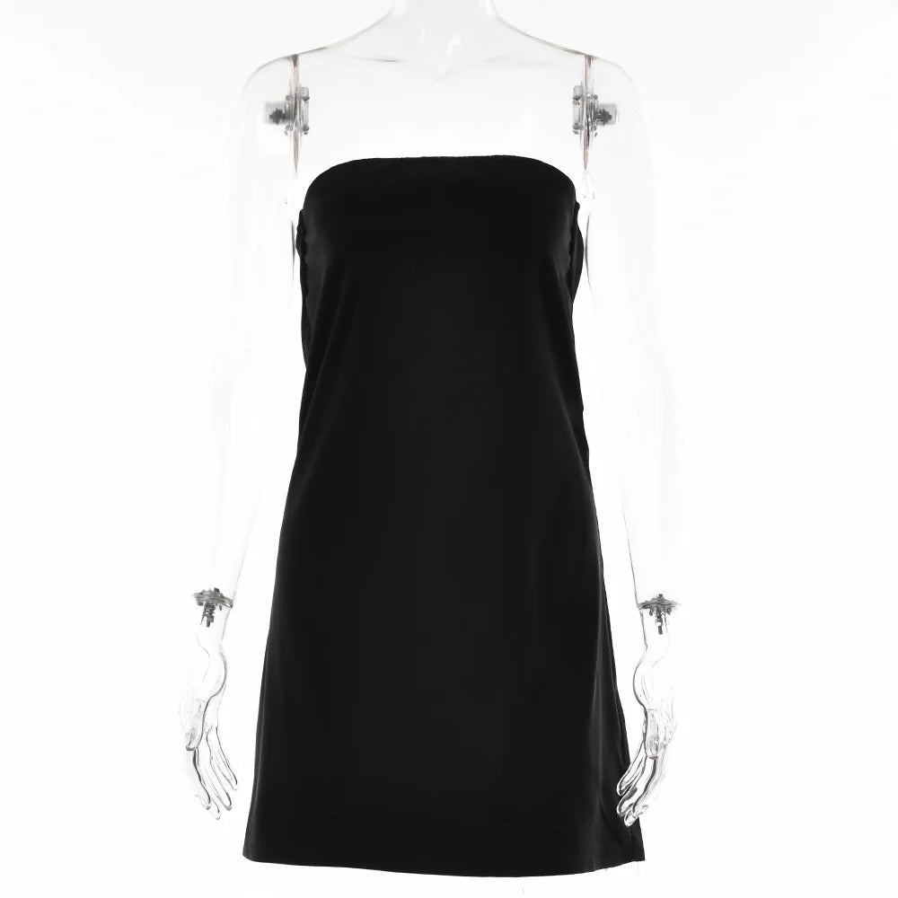 Strapless satin mini dress - Sky