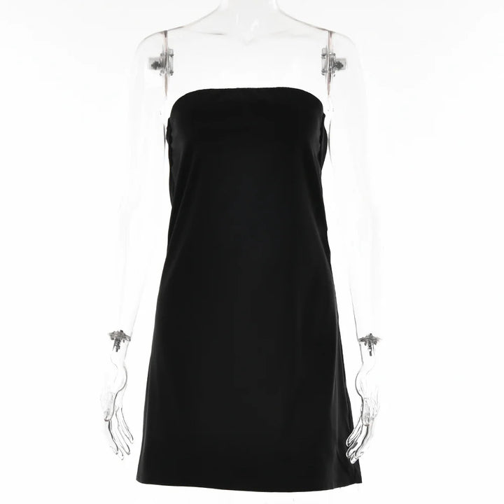 Strapless satin mini dress - Sky