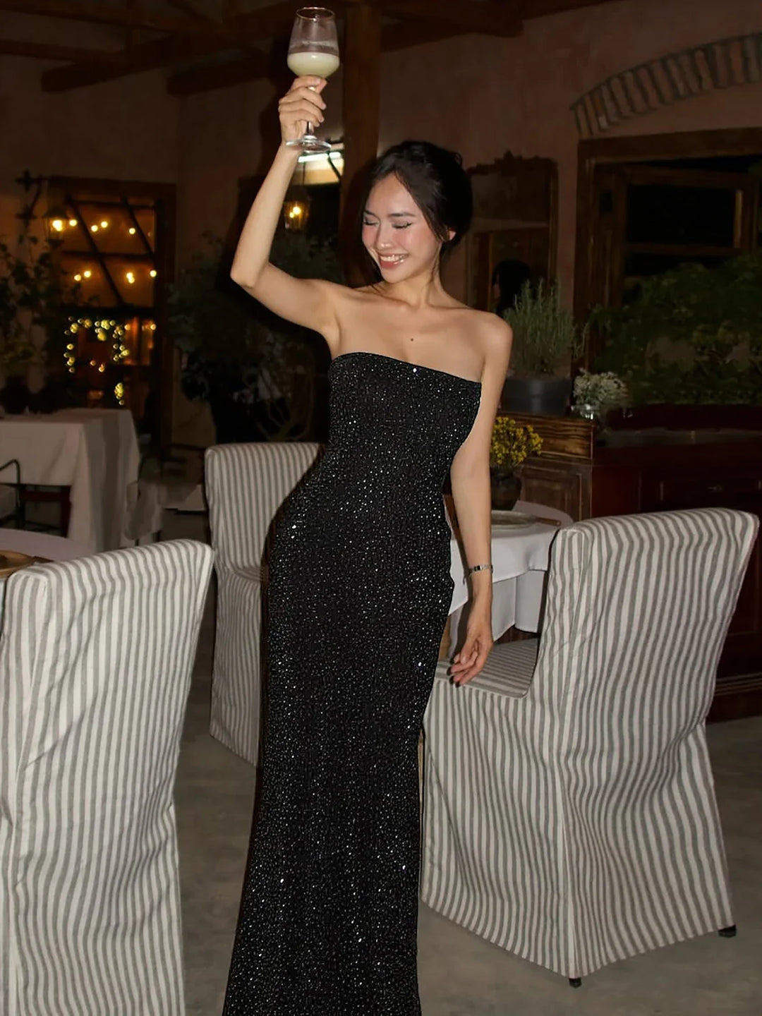 Maxi strapless sequin dress with sparkling rhinestone detail - HOLLY