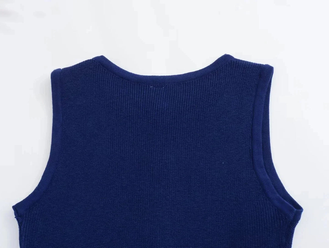 Elegant Knitted Midi Dress with Button Decoration and Small Slit - Pierre