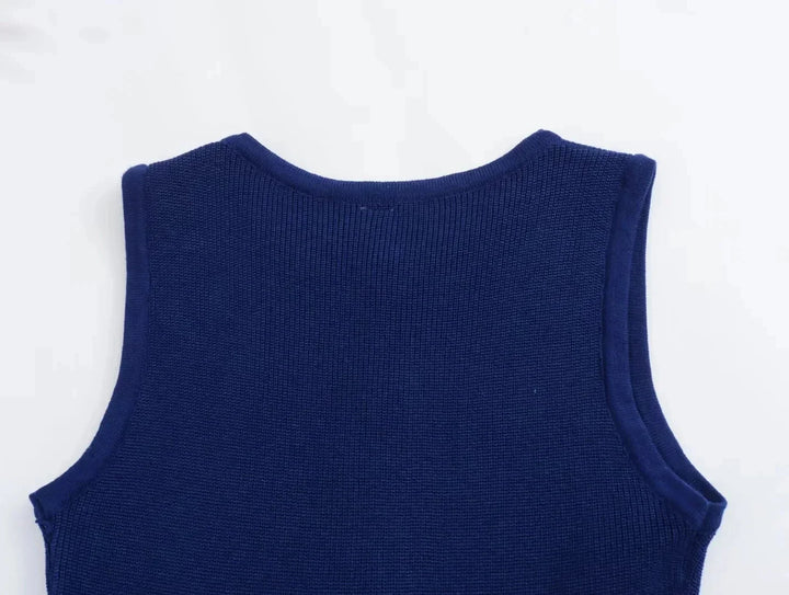 Elegant Knitted Midi Dress with Button Decoration and Small Slit - Pierre