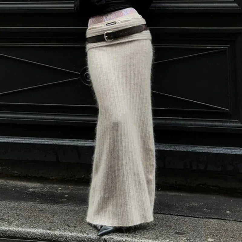 Two-Piece Knit Set with Off-Shoulder Top and Maxi Skirt - Ilona