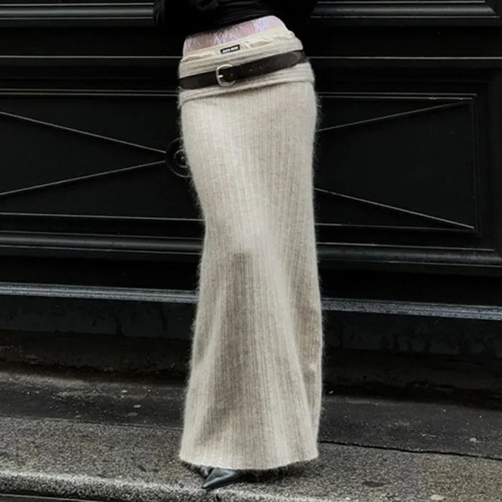 Two-Piece Knit Set with Off-Shoulder Top and Maxi Skirt - Ilona