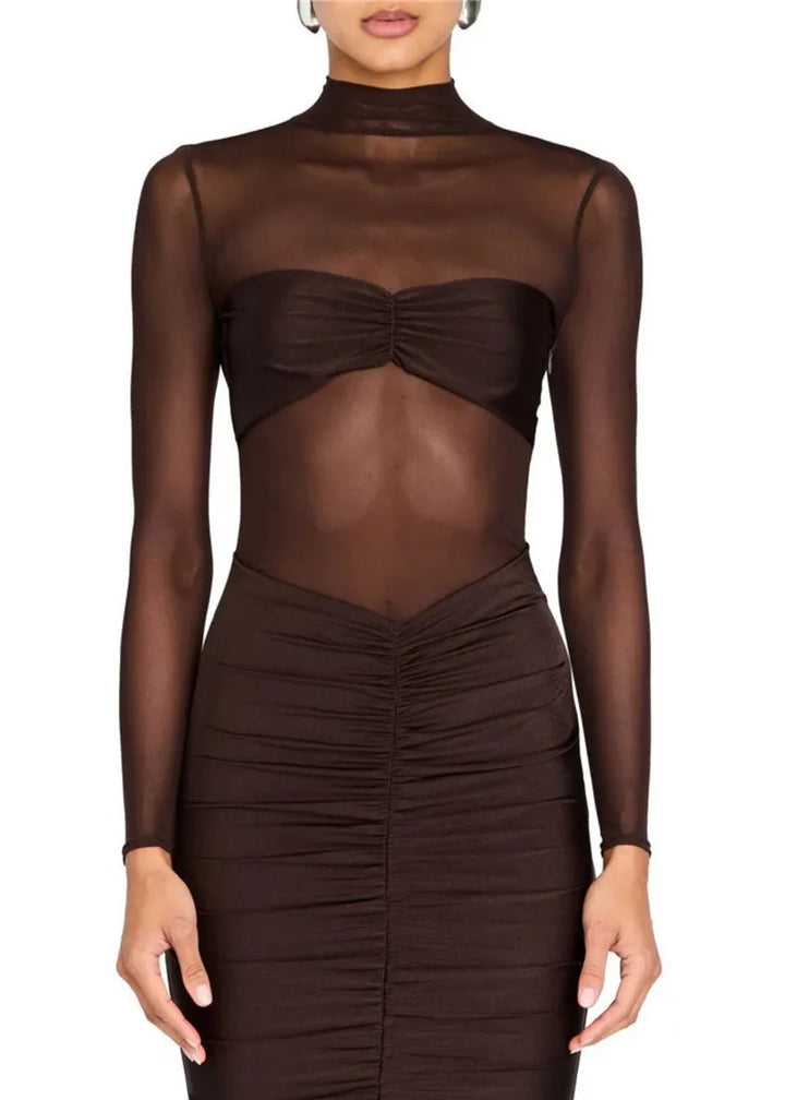 Fitted midi dress with ruching and mesh design - Miren