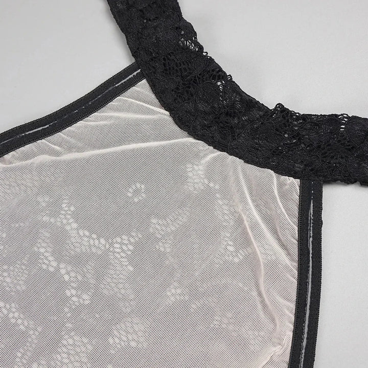 Maxi Dress with Ruching, Collar Cut, Opaque Lace Design, and Open Back - Elliana