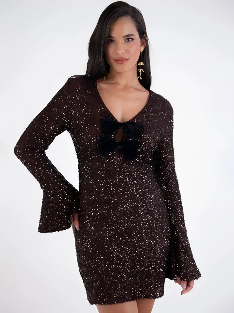 Mini Dress with Sequins and Bow Design - ZADIG
