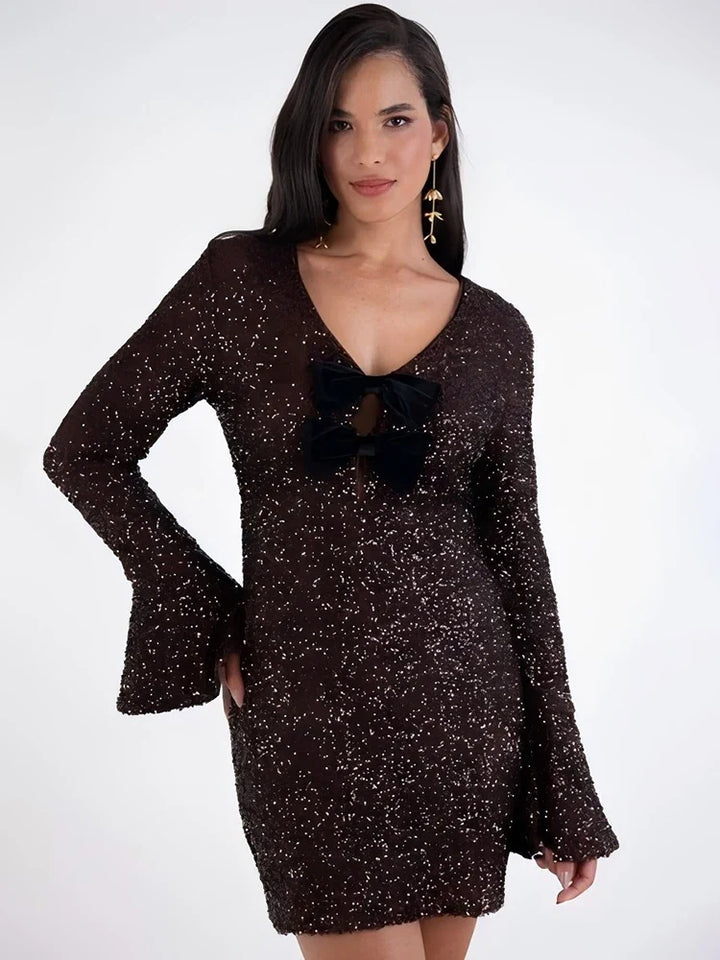 Mini Dress with Sequins and Bow Design - ZADIG