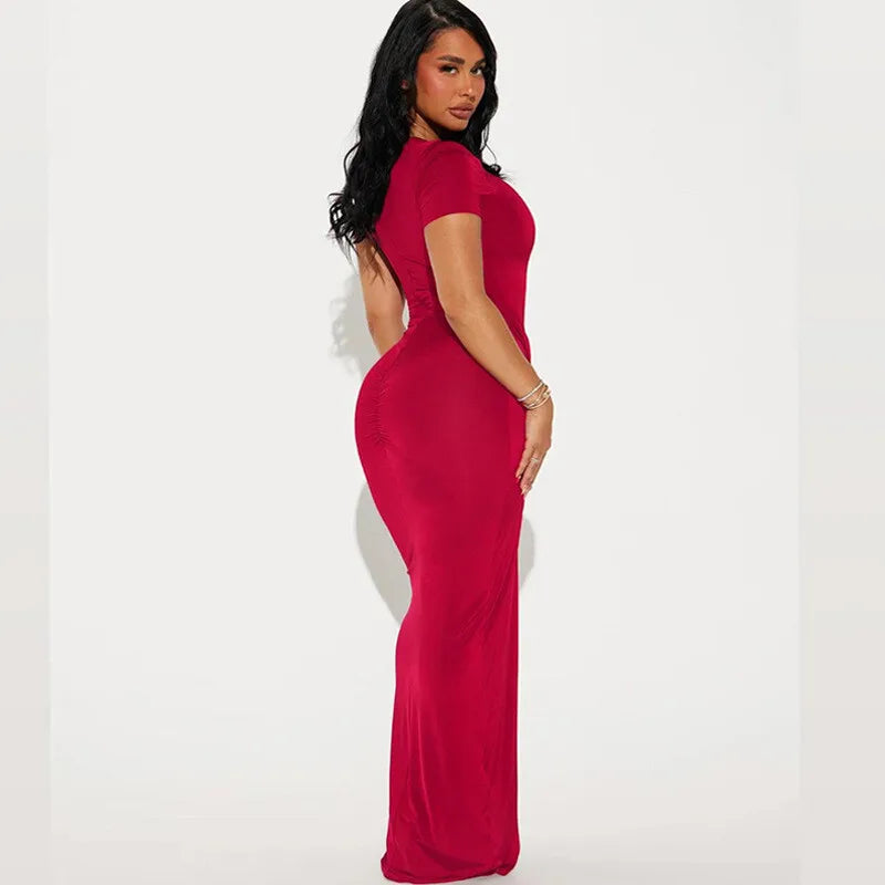 Maxi Dress with Ruching and Cross Design - Sheila