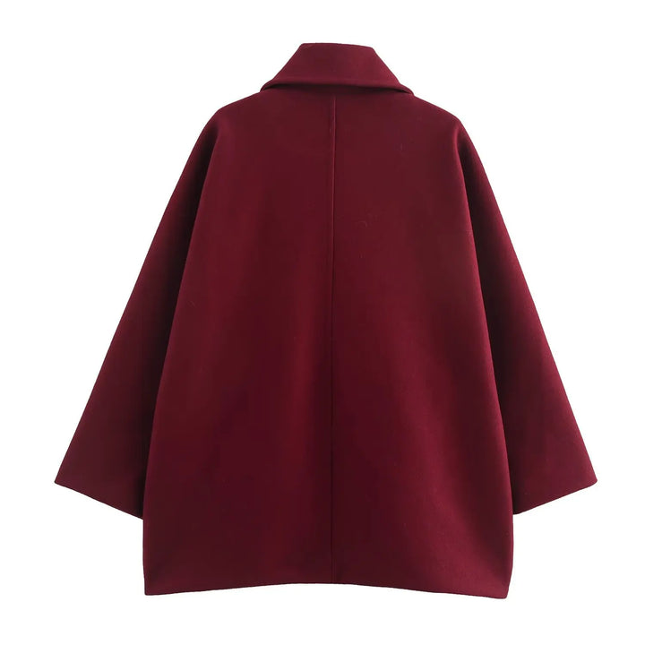 Oversized Wool Coat with Asymmetric Button Closure and Polo Collar - Hollandia