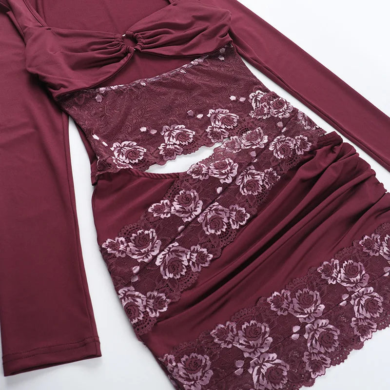 Fitted mini dress with cutouts and lace decoration - Mika