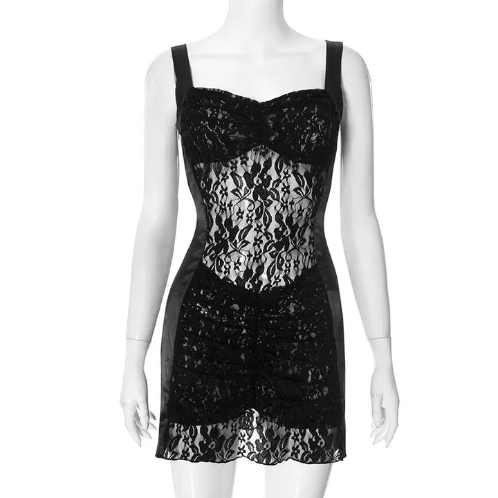 Satin Mini Dress with Lace Decoration and Ruched Design - Leona