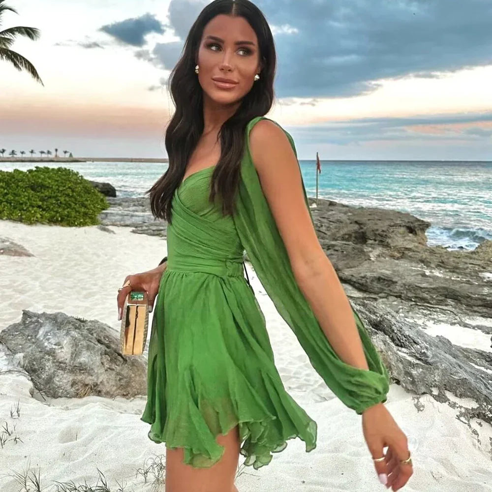 Mini Dress with Ruffle and Open Sleeves - Noya Lee