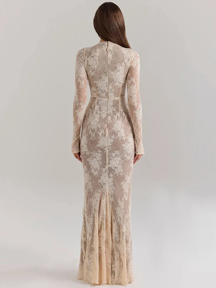 Modest maxi lace dress with opaque lining - Arbel