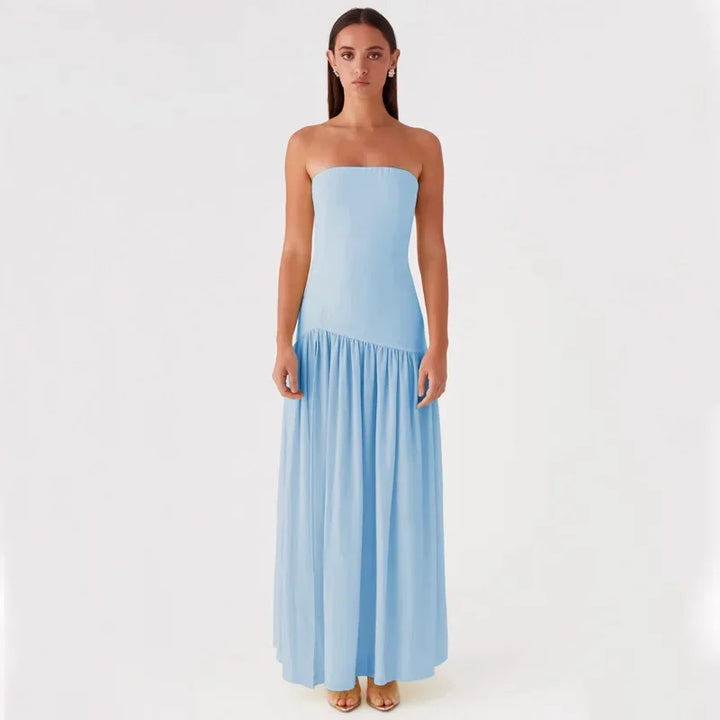 Maxi Strapless Chiffon Dress with Slit Detail - Pia