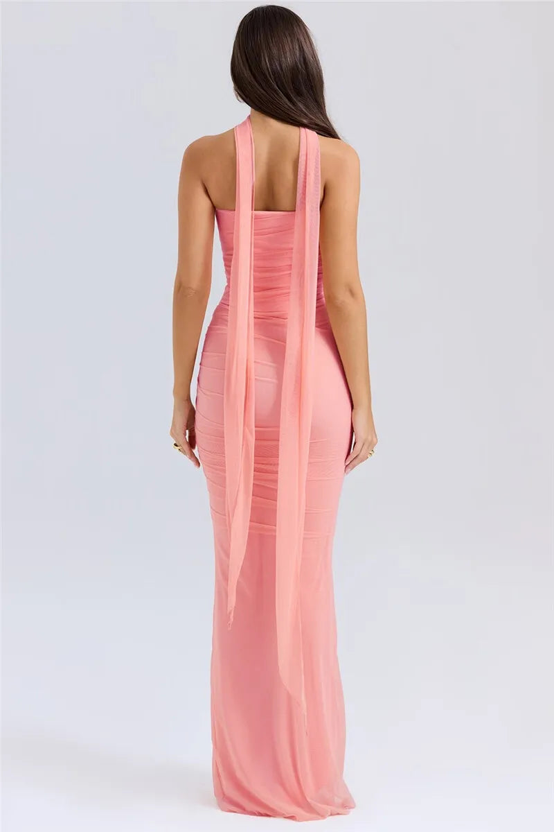 Two-Piece Set with Strapless Top and Maxi Skirt with Matching Scarf Detail - Francia