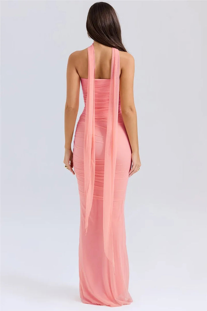 Two-Piece Set with Strapless Top and Maxi Skirt with Matching Scarf Detail - Francia