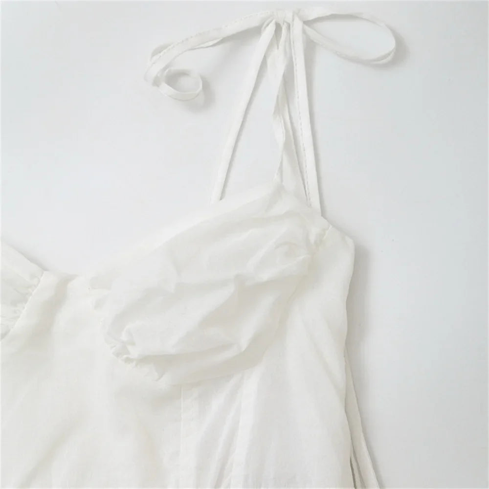 Ruffled Maxi Dress with A-Line Cut and Tie Straps - Allie