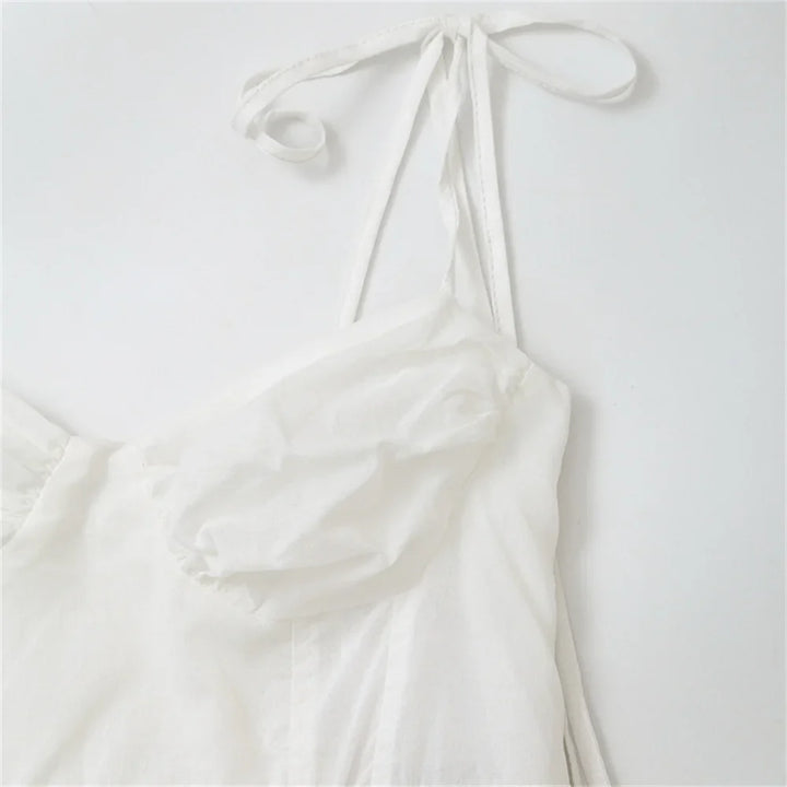 Ruffled Maxi Dress with A-Line Cut and Tie Straps - Allie