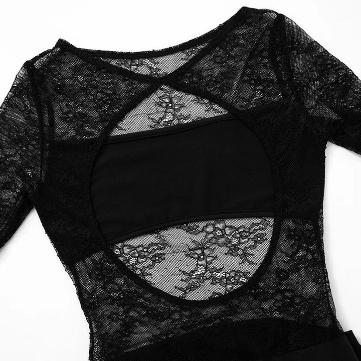 Mini lace dress with open back and pleated design - Tevel Or