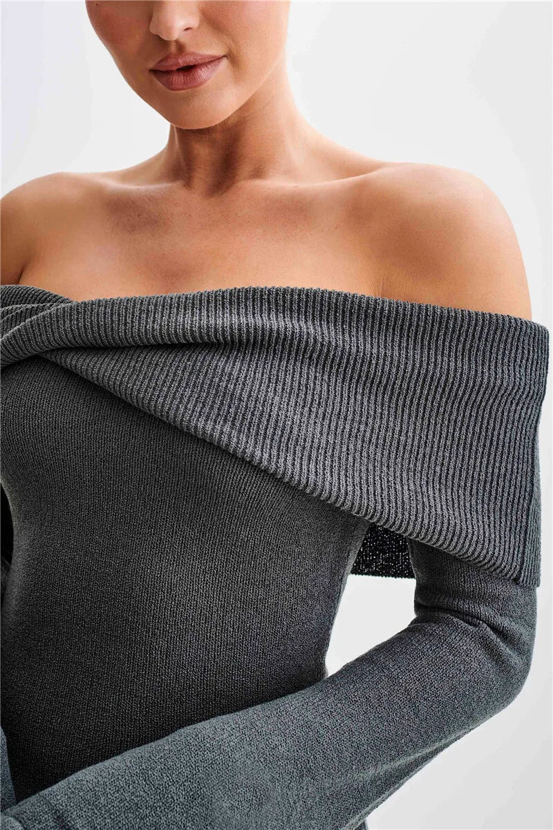 Knitted mini dress with off-shoulder tie design - Karin