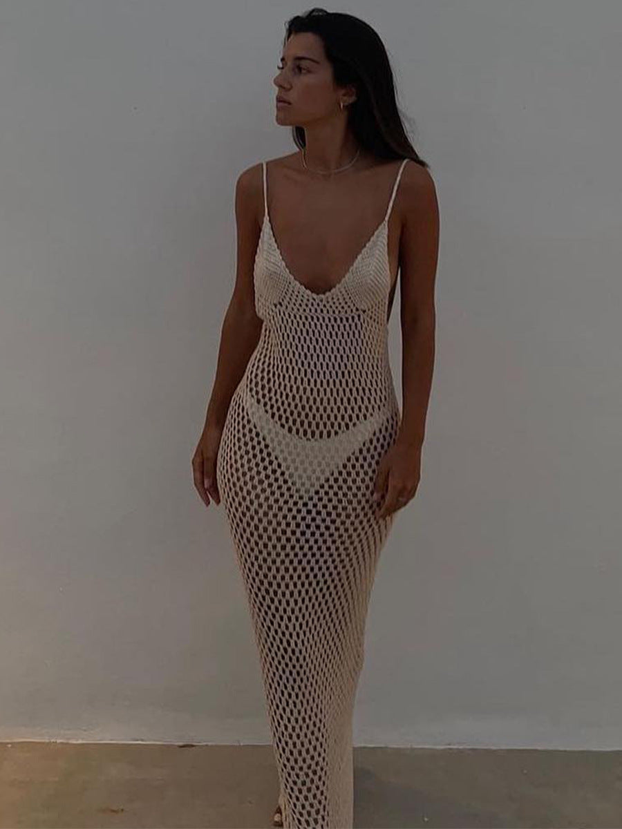 Mesh Maxi Beach Dress with Open Back - Capri