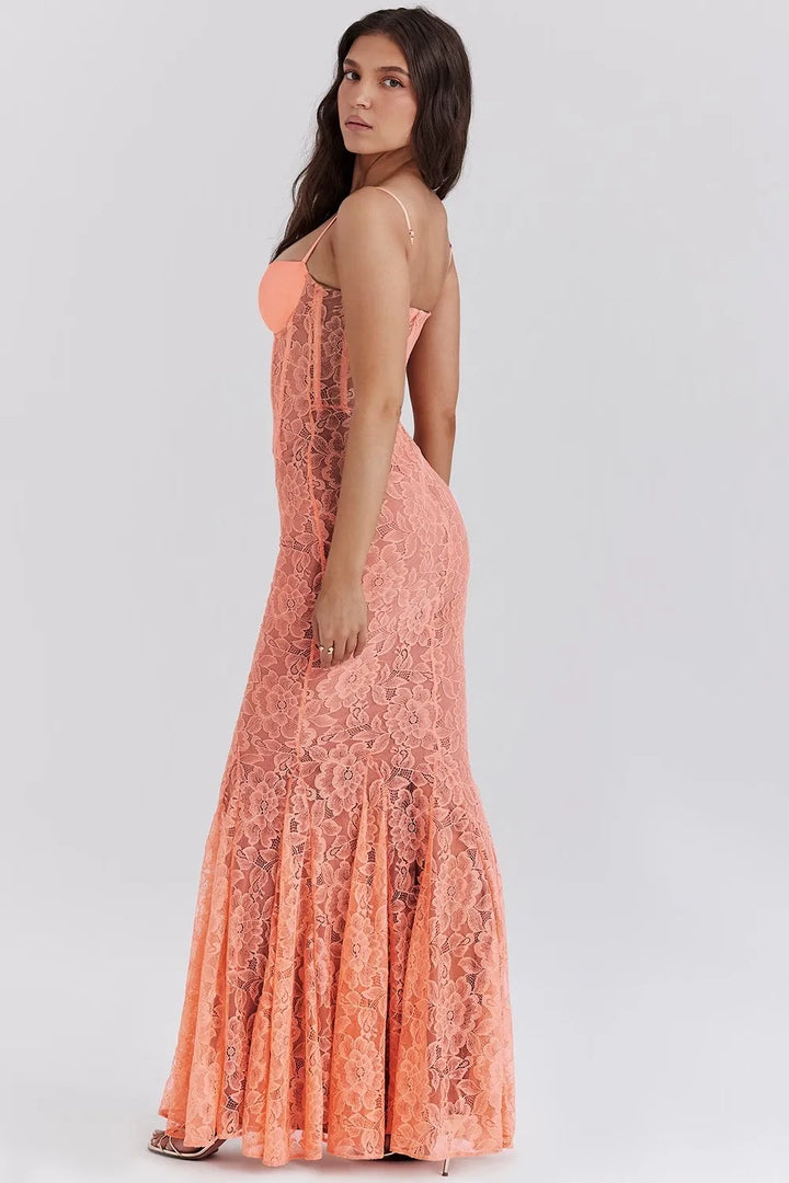 Lace Mermaid Maxi Dress with Corset Design - Jazlyn