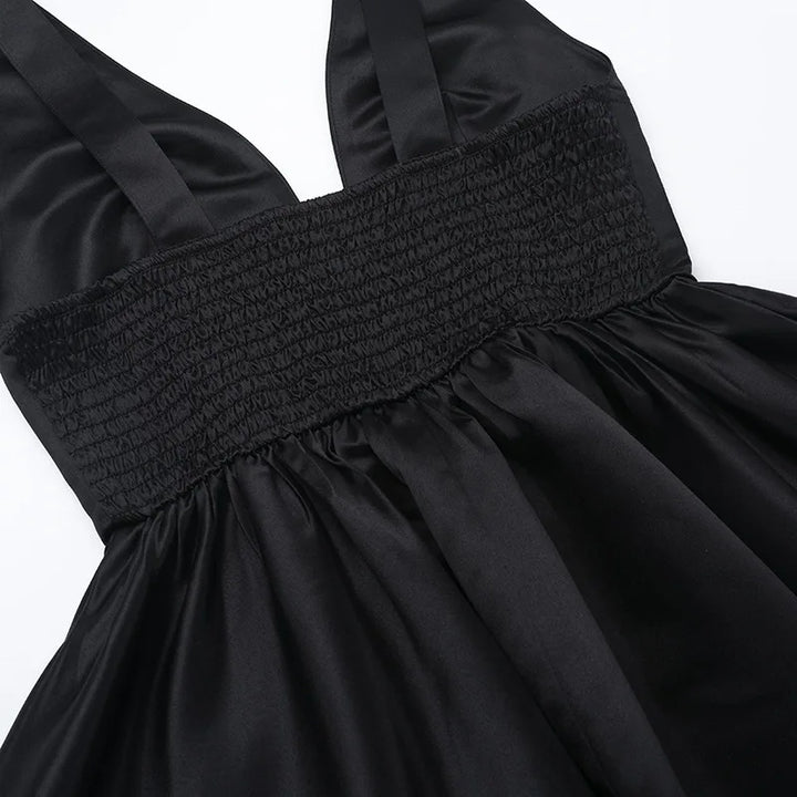 Fitted satin mini dress with waist detail in A-line shape - Dulce