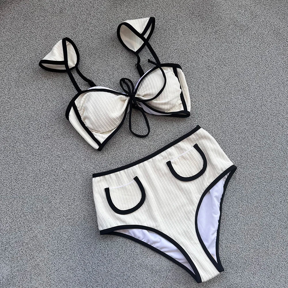 High-Waist Vintage-Style Bikini with Bass Fabric - Melanie