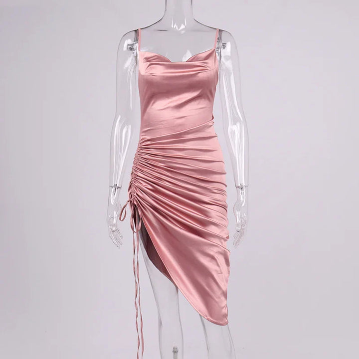 Midi satin dress with ruching - Lis