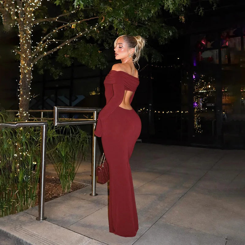Off-Shoulder Maxi Dress with Open Back - GIZEL