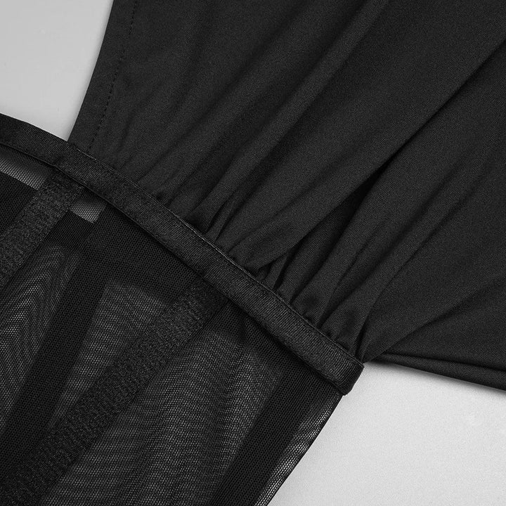 Maxi Dress with Mesh Corset Design and Diamond Buckle Decoration - AMOR