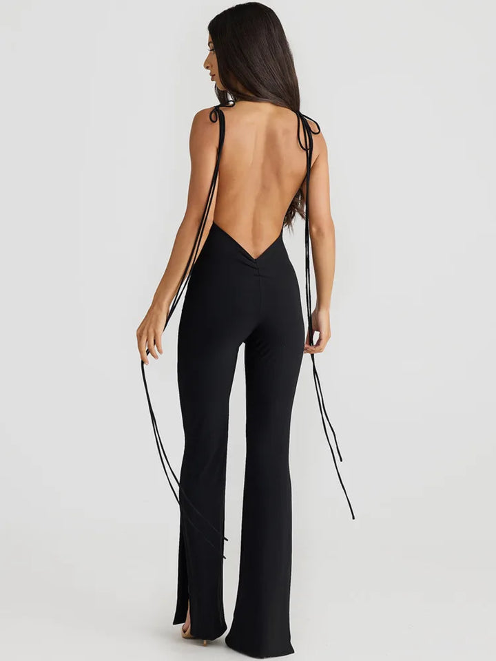 Long Open-Back Jumpsuit with Pedal Push Pants - Melenia