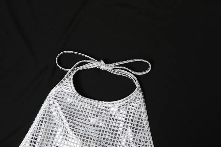 Maxi Dress with Collar, Open Back, and Sparkling Square Design - Casey