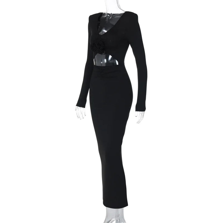 Elegant Midi Dress with Floral Detail and Slit - Chulia