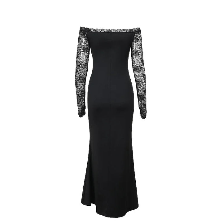 Maxi Dress with Lace Sleeve Detail and Off-Shoulder Design - Barbara