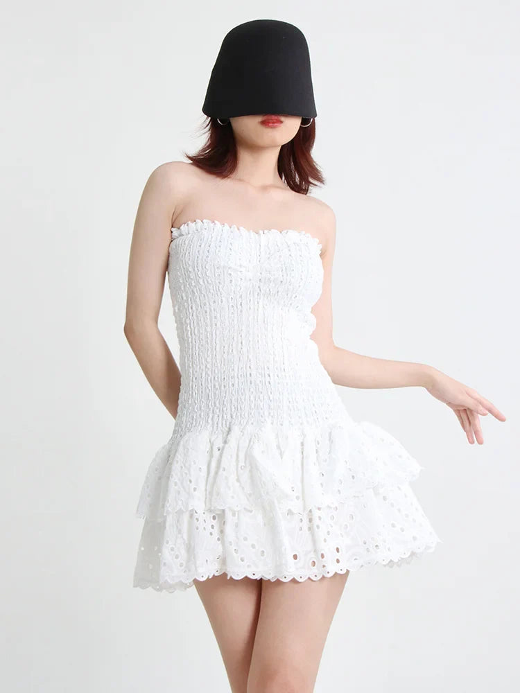 Strapless Mini Dress with Ruching and Ruffle - Diane