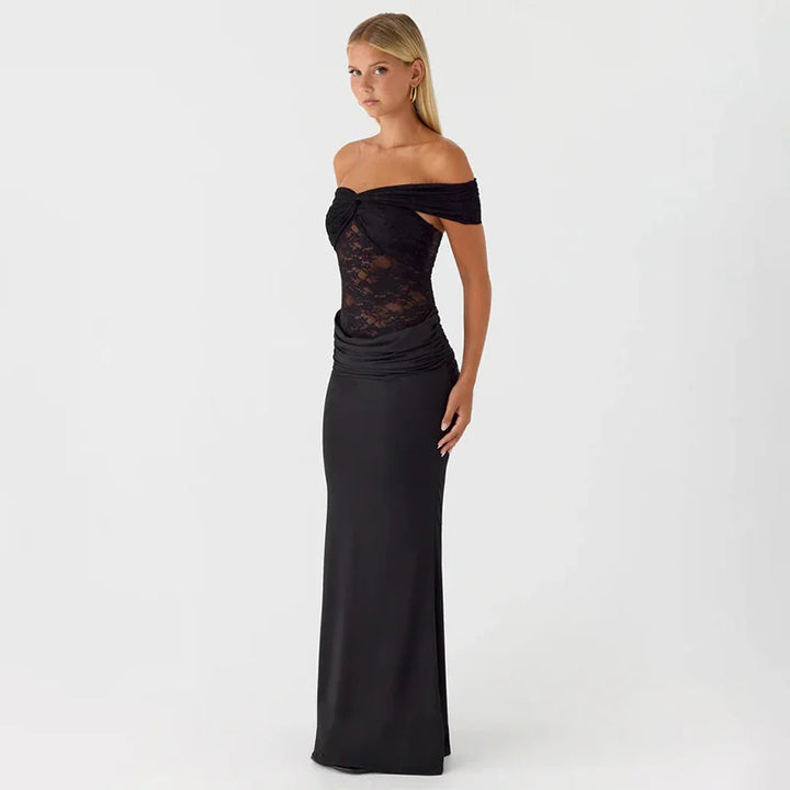 Maxi off-shoulder dress with lace design - LINI