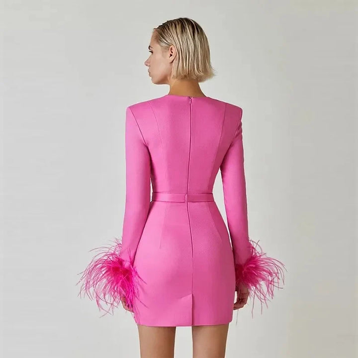 Tailored Mini Dress with Elegant Feather Sleeve Detail - Maggie