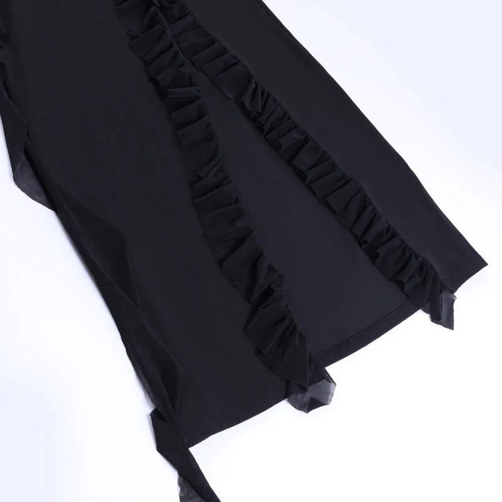 Maxi dress with ruffle decoration and slit design - Yahelia