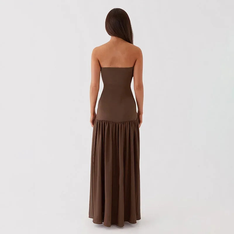 Maxi Strapless Chiffon Dress with Slit Detail - Pia