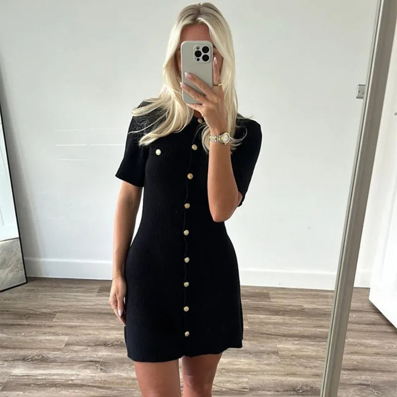 Knitted Mini Dress with Button Embellishment - Mary
