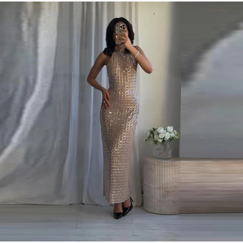 Strapless top / mini skirt / maxi dress / maxi dress with sparkling sequins design