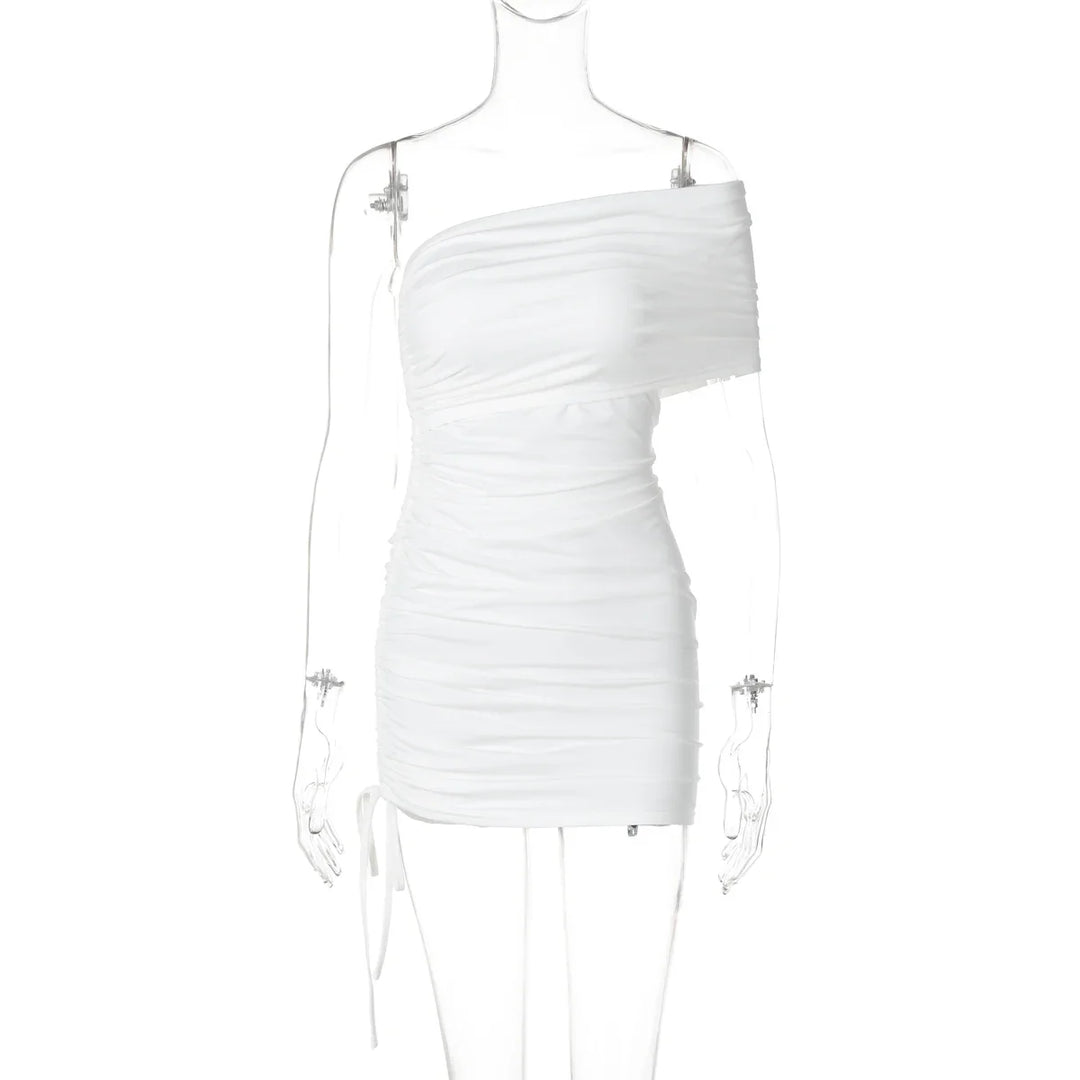 Fitted Mini Dress with One-Shoulder Ruching - PIXY