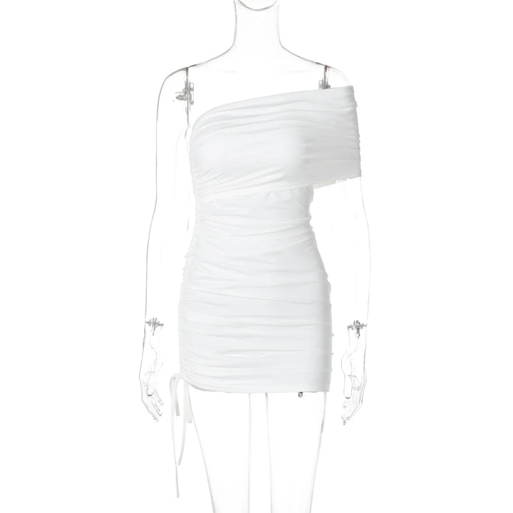 Fitted Mini Dress with One-Shoulder Ruching - PIXY