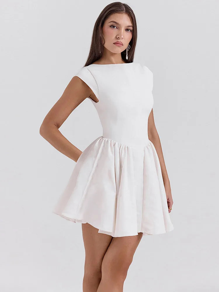 Linen Mini Dress in A-Line with Open Back - Marilyn