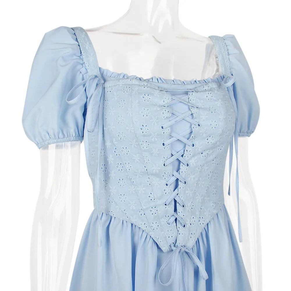 Country-style mini dress with corset design - Techelet